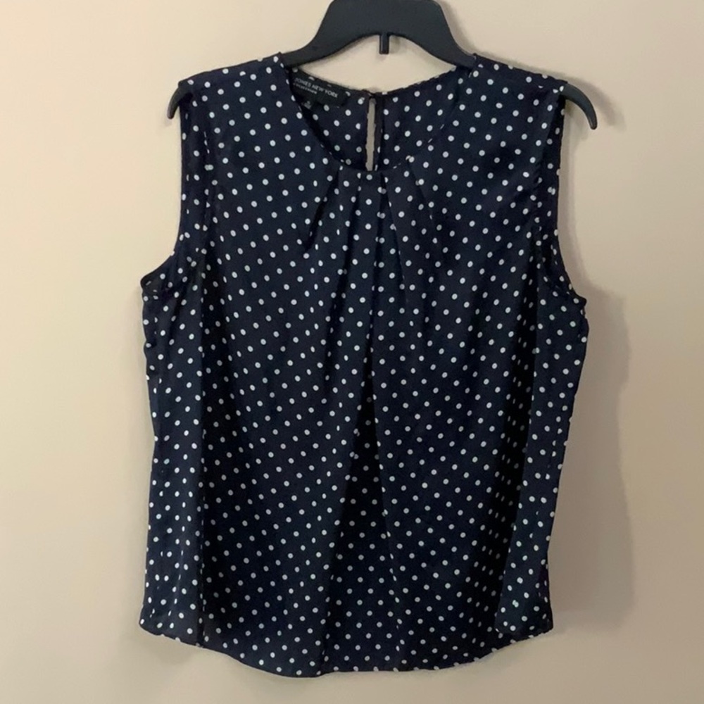 Jones New York Blue and White Polka Dot Blouse